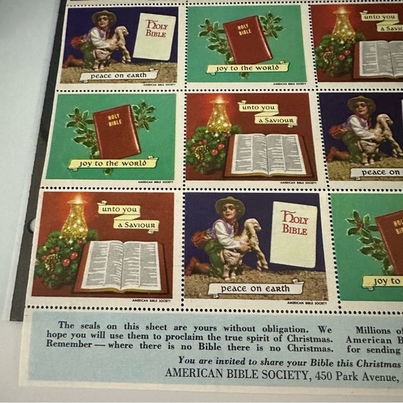 Christmas in July 🎄Vintage Sheet of Seals from the American Bible Society - 1965 - Picture 8 of 9